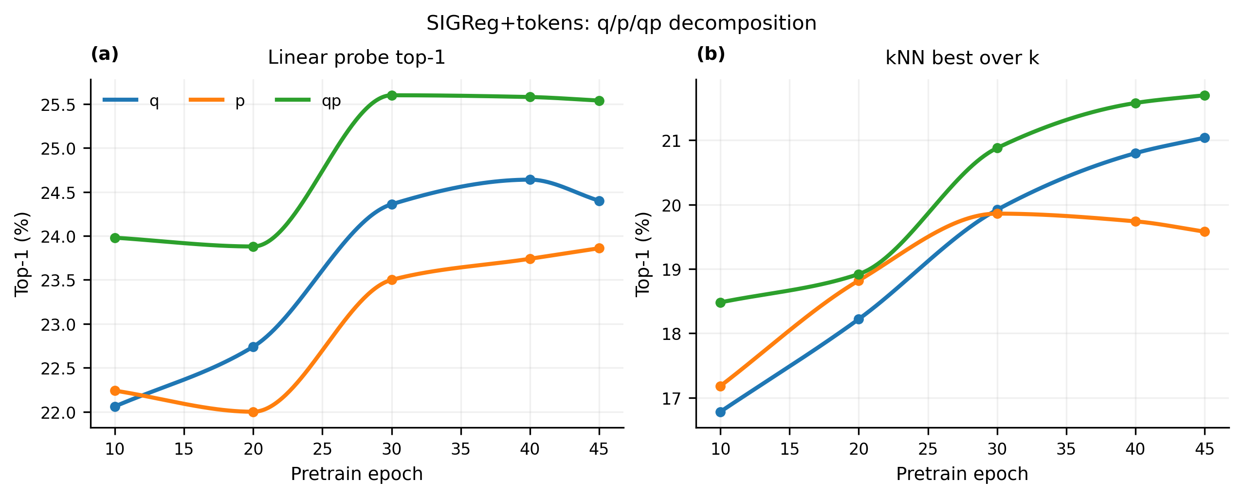 ImageNet-100 q/p decomposition for SIGReg tokens